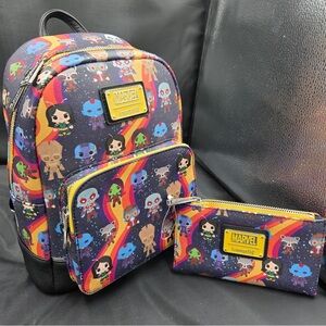 Loungefly Marvel Guardians of the Galaxy Chibi matching backpack and wallet